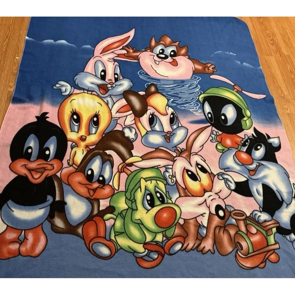 Vintage Baby Looney Tunes Blanket Large Lola Tweety Taz 78 x 57 Paul Stuart Rare